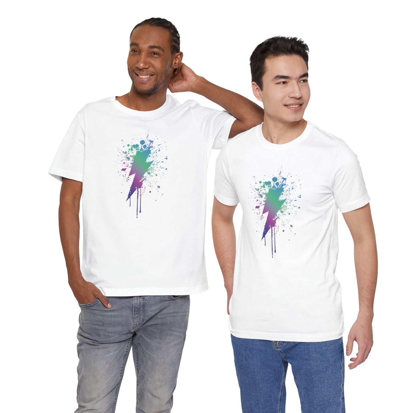 Lightning Bolt Paint-Splash T-Shirt — Colorful Graffiti Graphic Tee