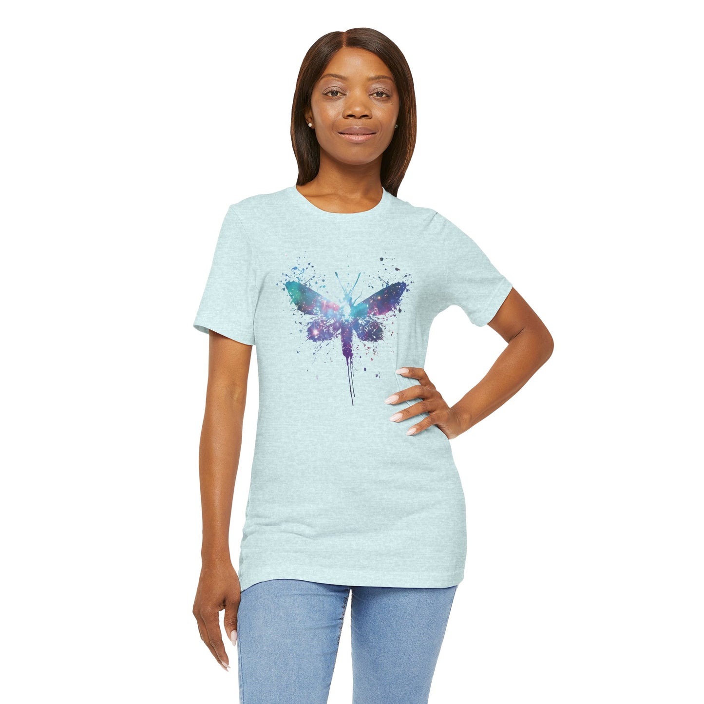 Galaxy Moth Graphic Tee - Watercolor Splatter Butterfly T-Shirt
