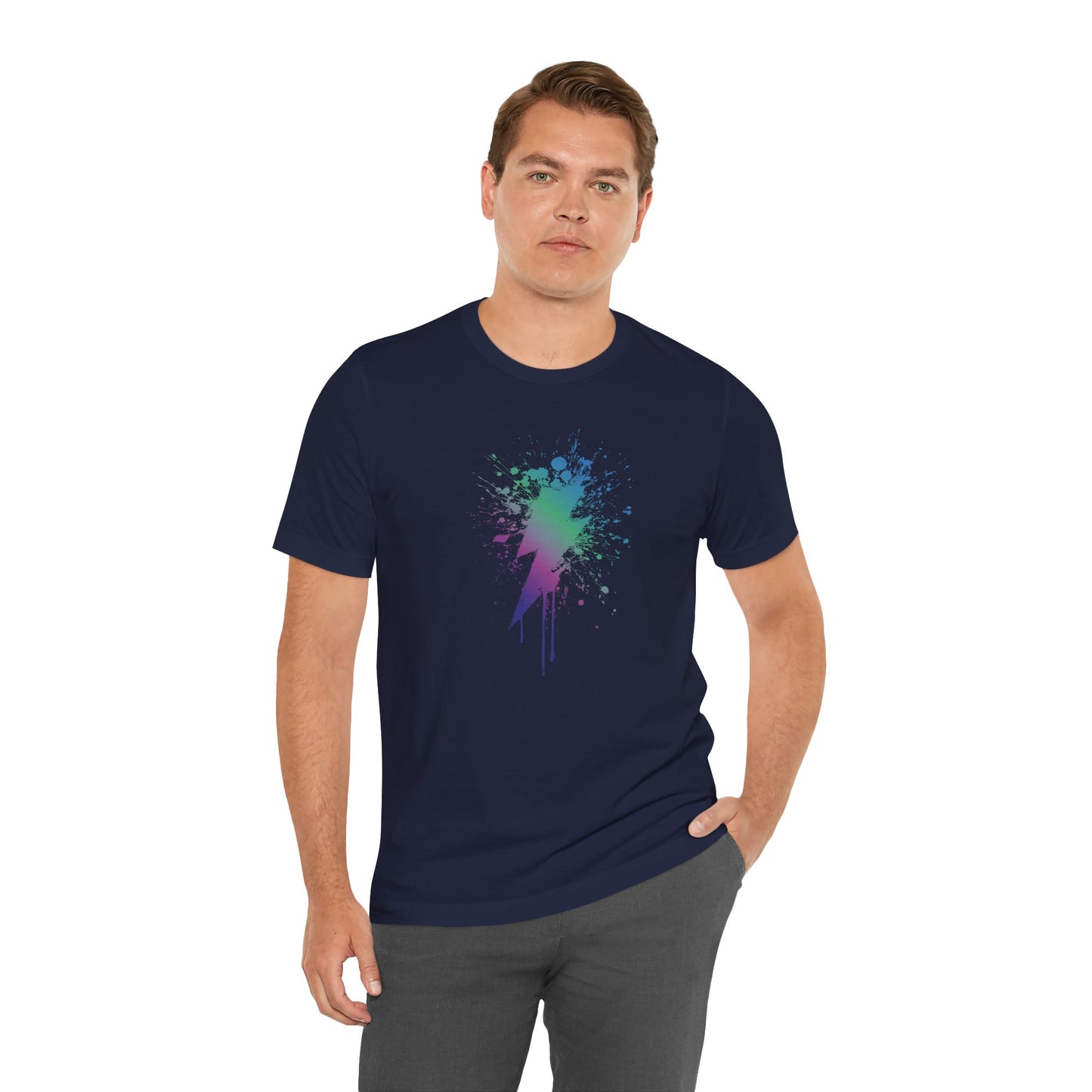 Lightning Bolt Paint-Splash T-Shirt — Colorful Graffiti Graphic Tee