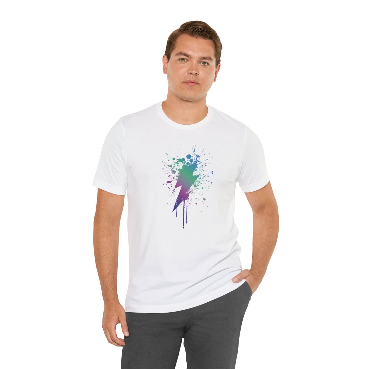 Lightning Bolt Paint-Splash T-Shirt — Colorful Graffiti Graphic Tee