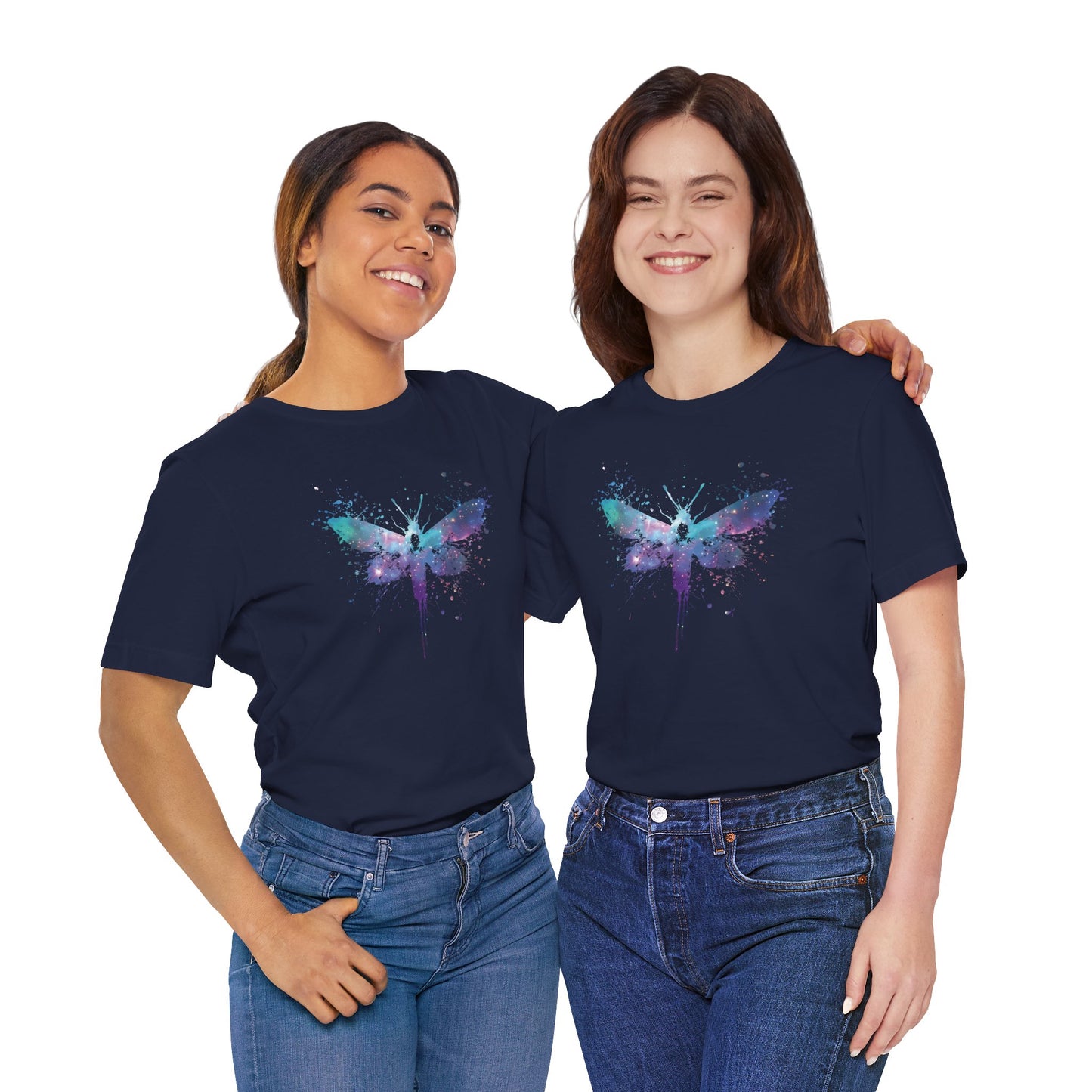 Galaxy Moth Graphic Tee - Watercolor Splatter Butterfly T-Shirt