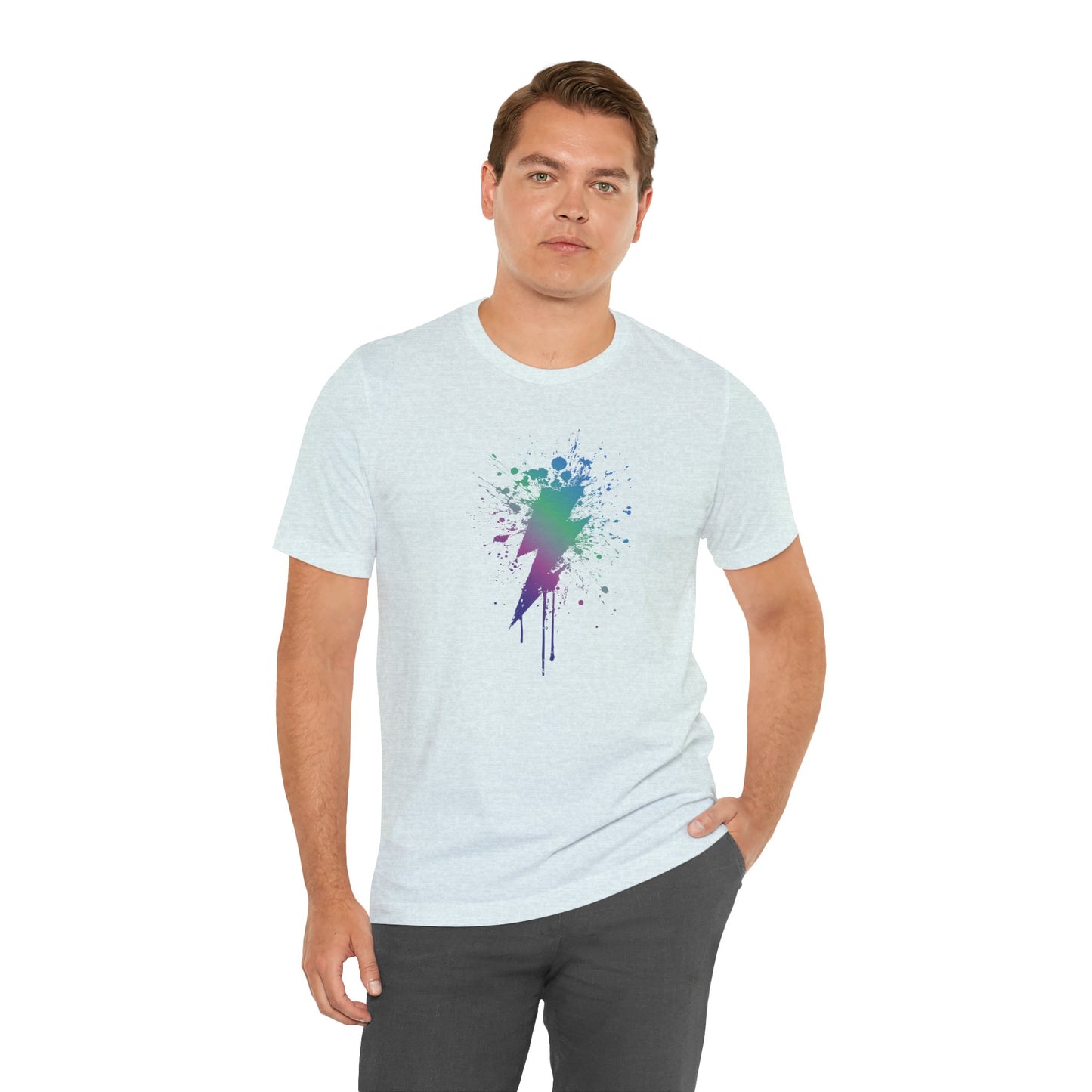 Lightning Bolt Paint-Splash T-Shirt — Colorful Graffiti Graphic Tee