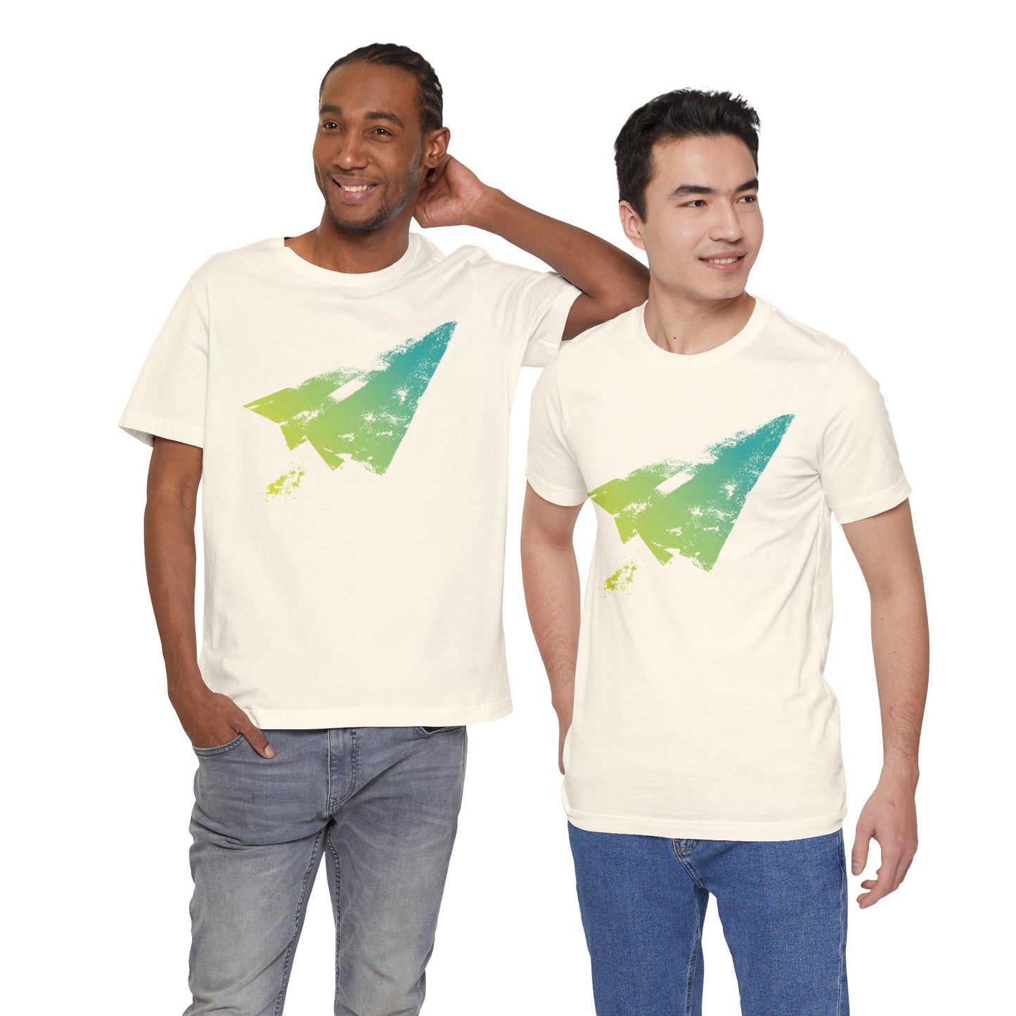 Paper Airplane Graphic Tee — Green Gradient Flight T‑Shirt