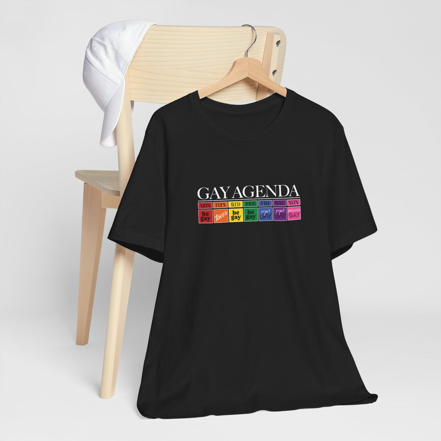 Gay Agenda Rainbow Graphic Tee — LGBTQ+ Pride Short Sleeve Shirt