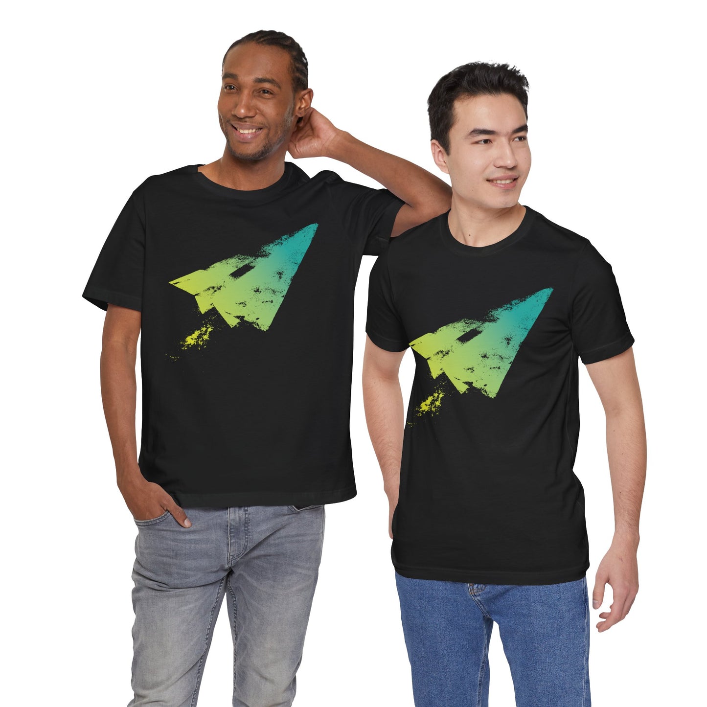 Paper Airplane Graphic Tee — Green Gradient Flight T‑Shirt