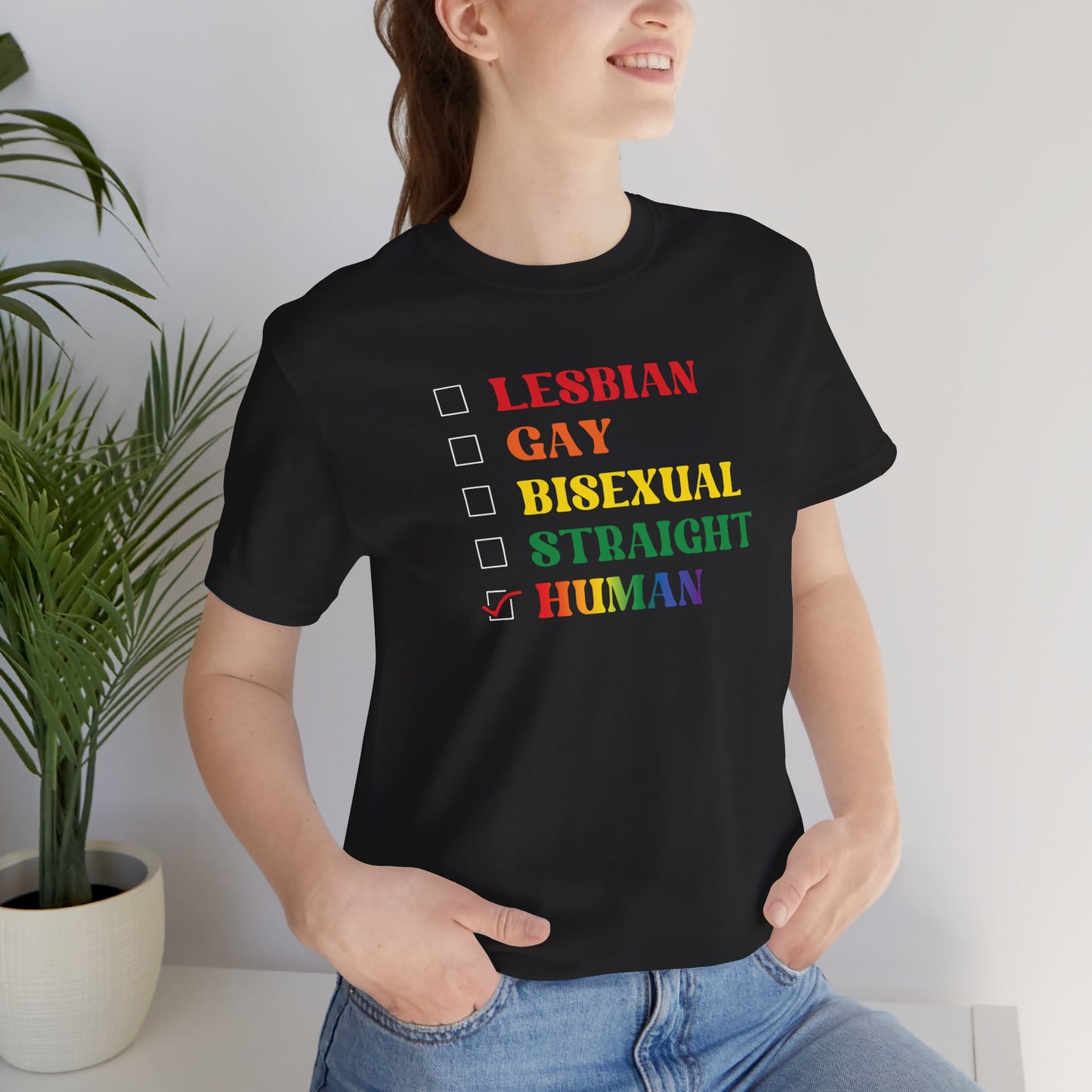 Human Checkbox Pride T-Shirt — "Human" Rainbow Equality Tee
