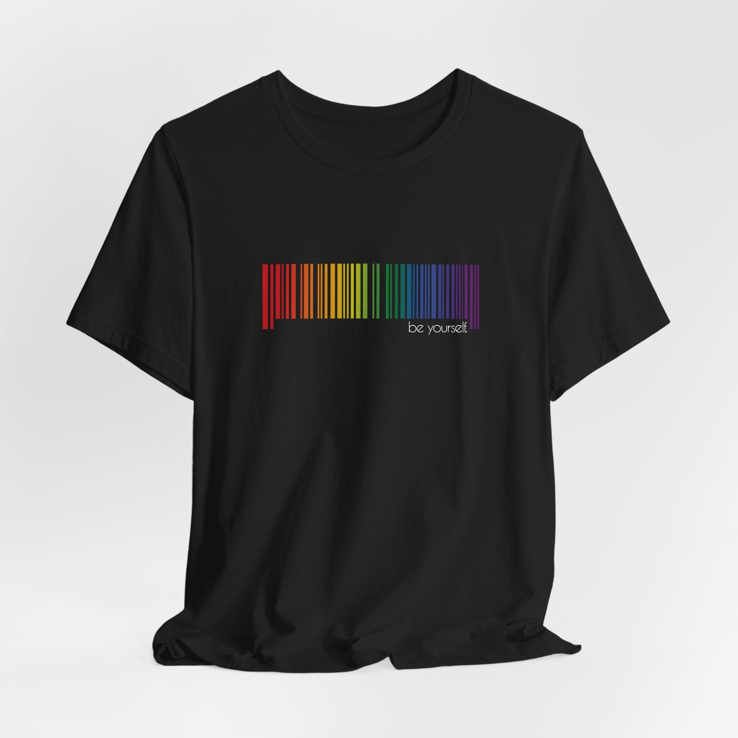 Rainbow Barcode T-Shirt — Minimal Pride Graphic Tee