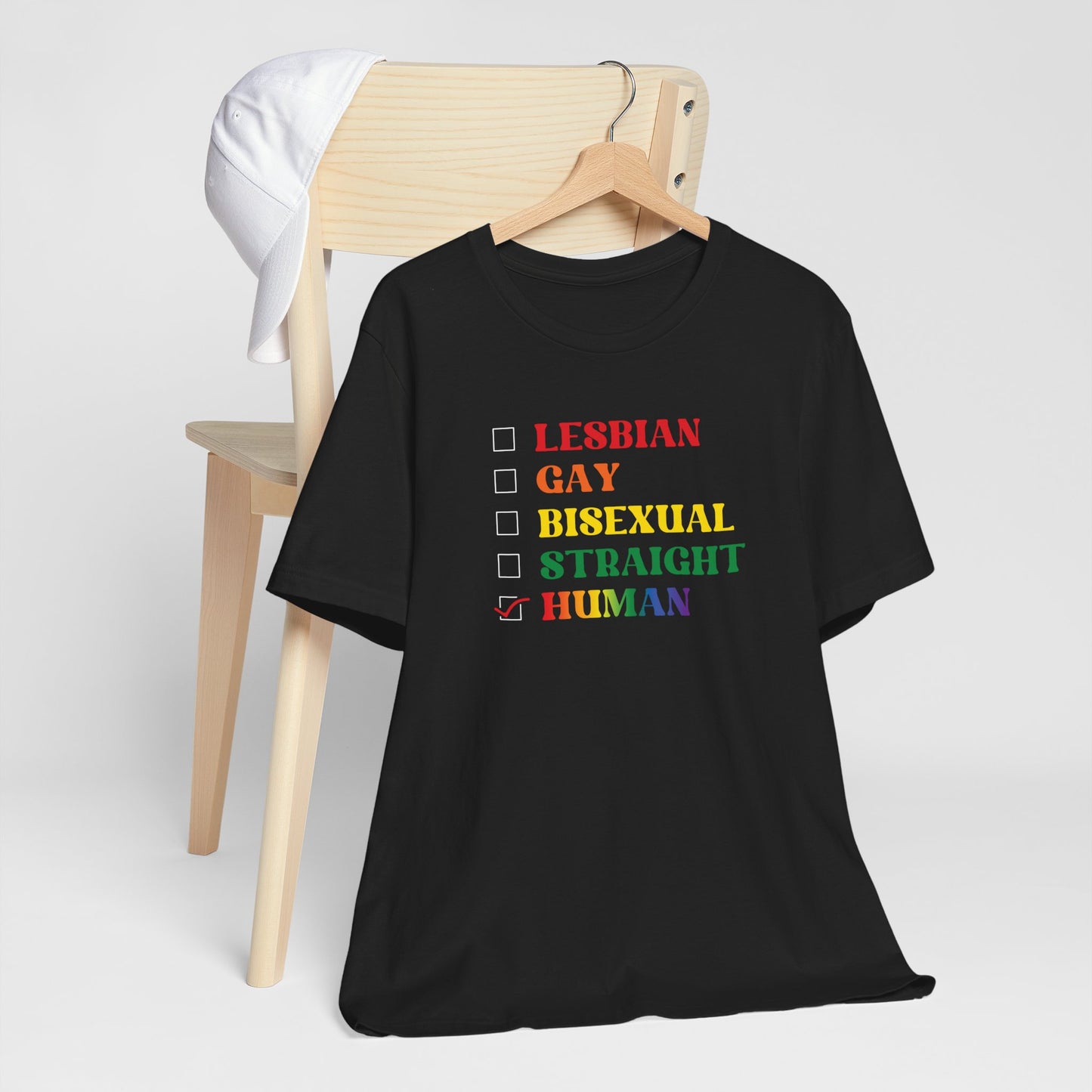 Human Checkbox Pride T-Shirt — "Human" Rainbow Equality Tee