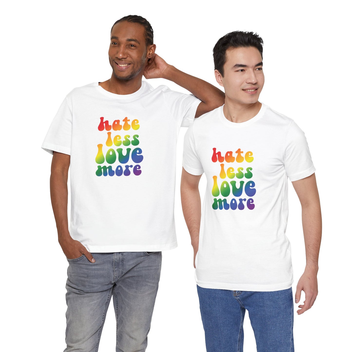 Love More Rainbow T‑Shirt — "Hate Less Love More" Retro Pride Tee