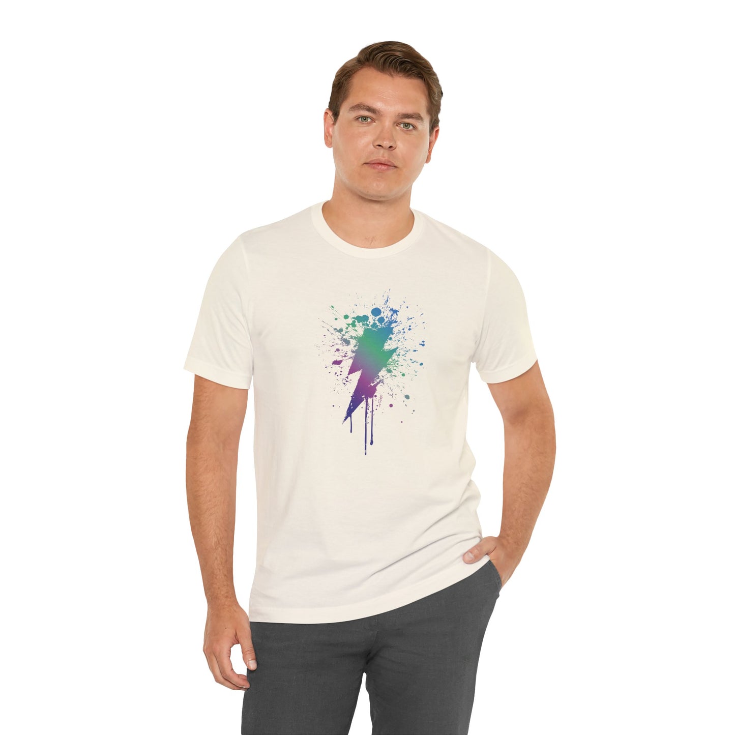 Lightning Bolt Paint-Splash T-Shirt — Colorful Graffiti Graphic Tee
