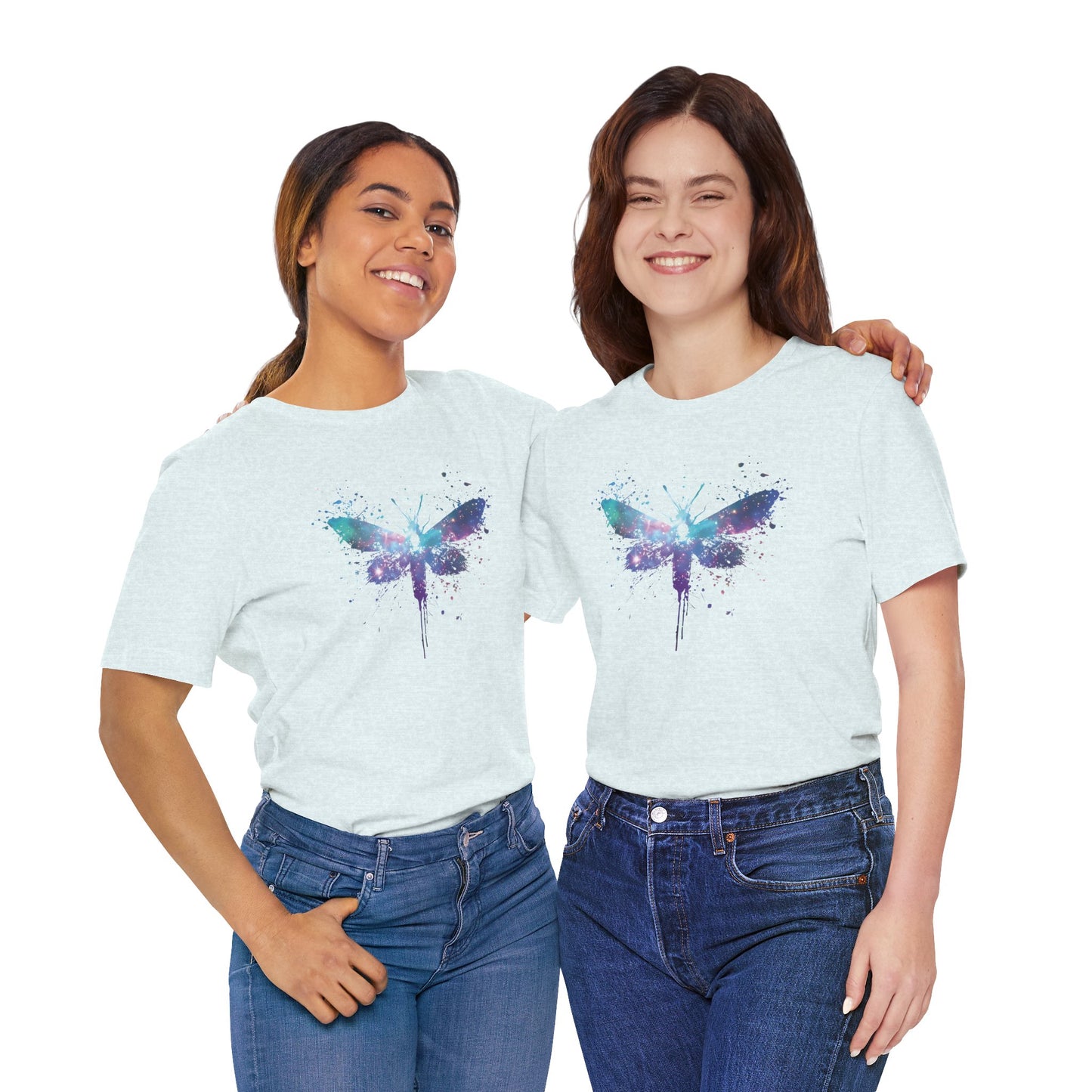 Galaxy Moth Graphic Tee - Watercolor Splatter Butterfly T-Shirt