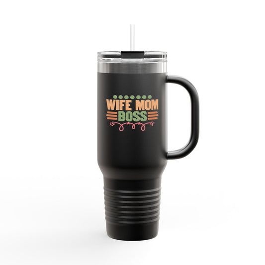 Wife Mom Boss - 40oz Insulated Travel Mug — Large Stainless Steel Tumbler with Lid & Straw