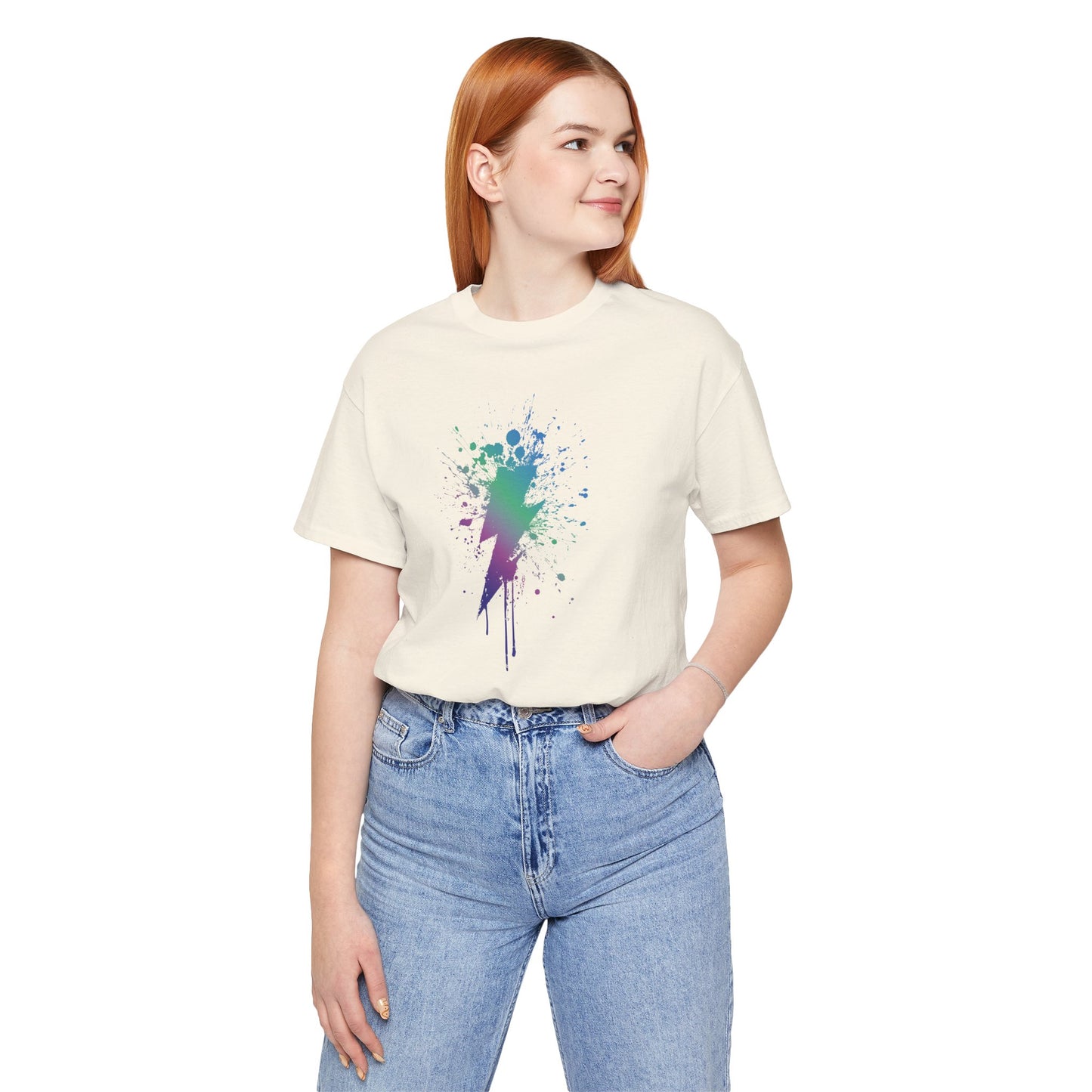Lightning Bolt Paint-Splash T-Shirt — Colorful Graffiti Graphic Tee