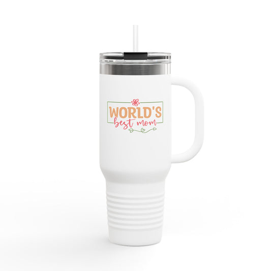 Worlds Best Mom - 40oz Insulated Travel Mug — Large Stainless Steel Tumbler with Lid & Straw