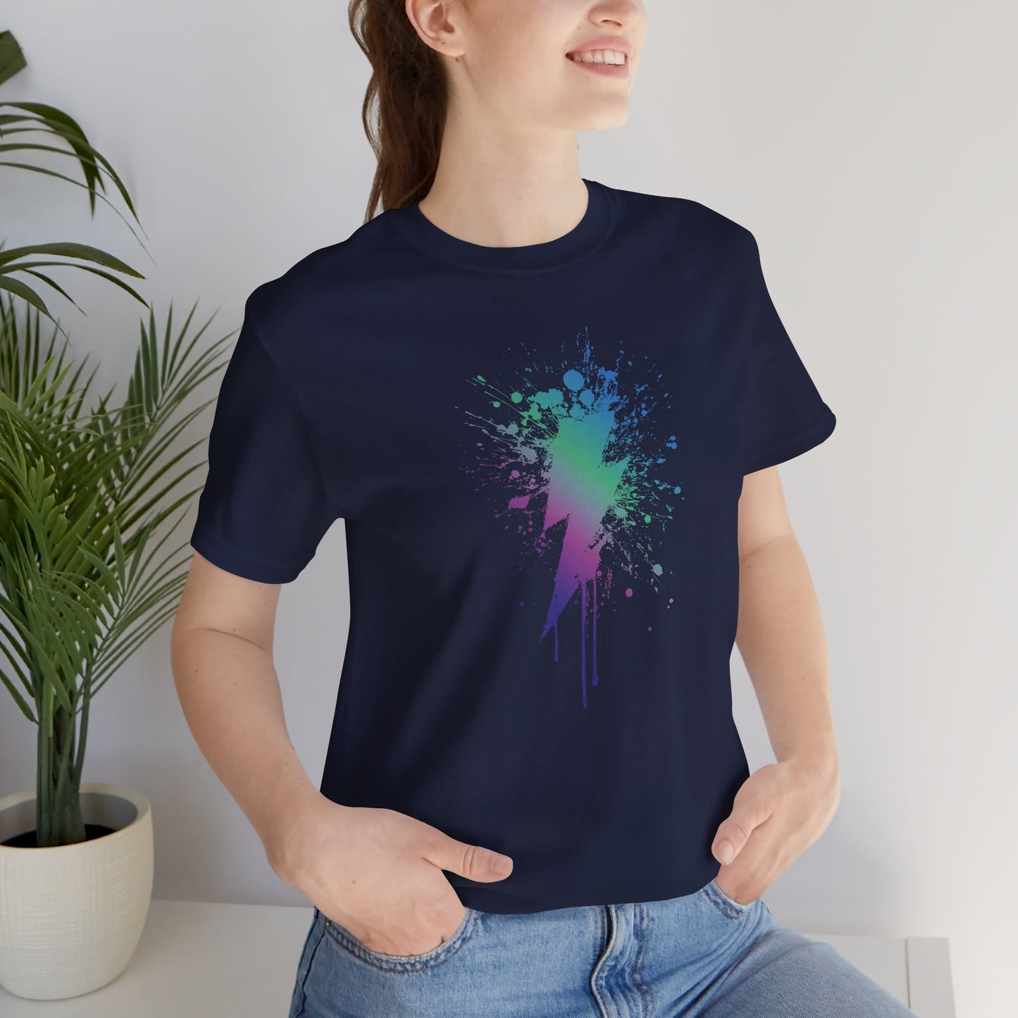 Lightning Bolt Paint-Splash T-Shirt — Colorful Graffiti Graphic Tee