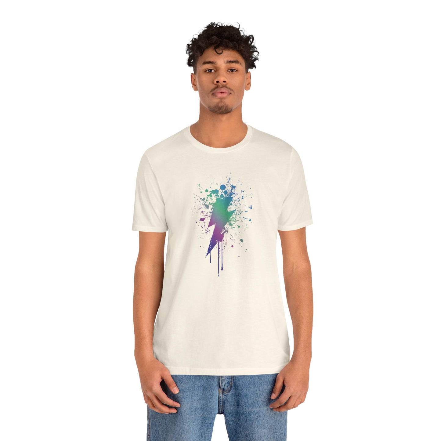 Lightning Bolt Paint-Splash T-Shirt — Colorful Graffiti Graphic Tee