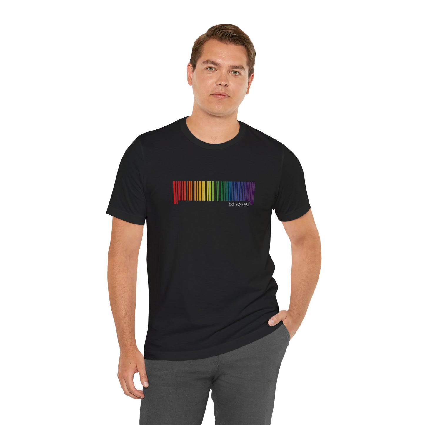 Rainbow Barcode T-Shirt — Minimal Pride Graphic Tee