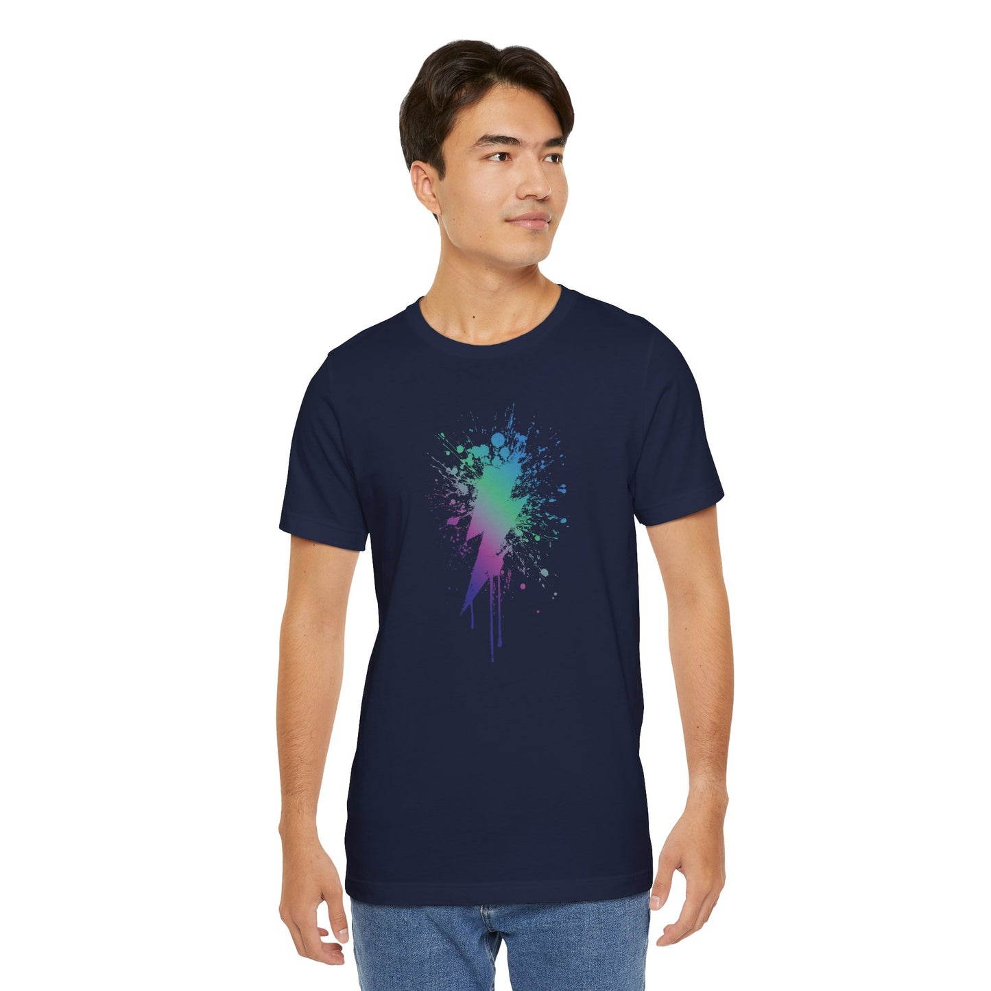 Lightning Bolt Paint-Splash T-Shirt — Colorful Graffiti Graphic Tee