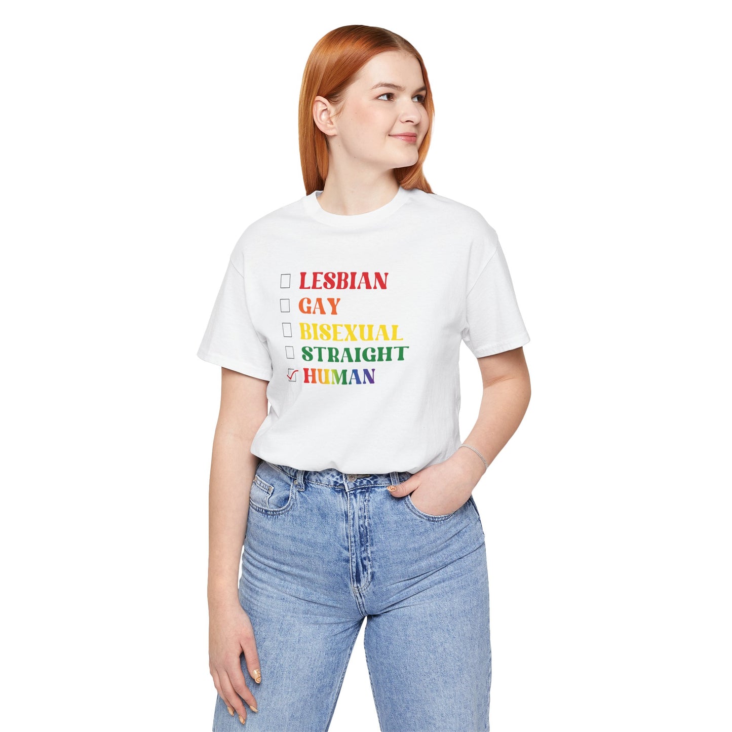Human Checkbox Pride T-Shirt — "Human" Rainbow Equality Tee