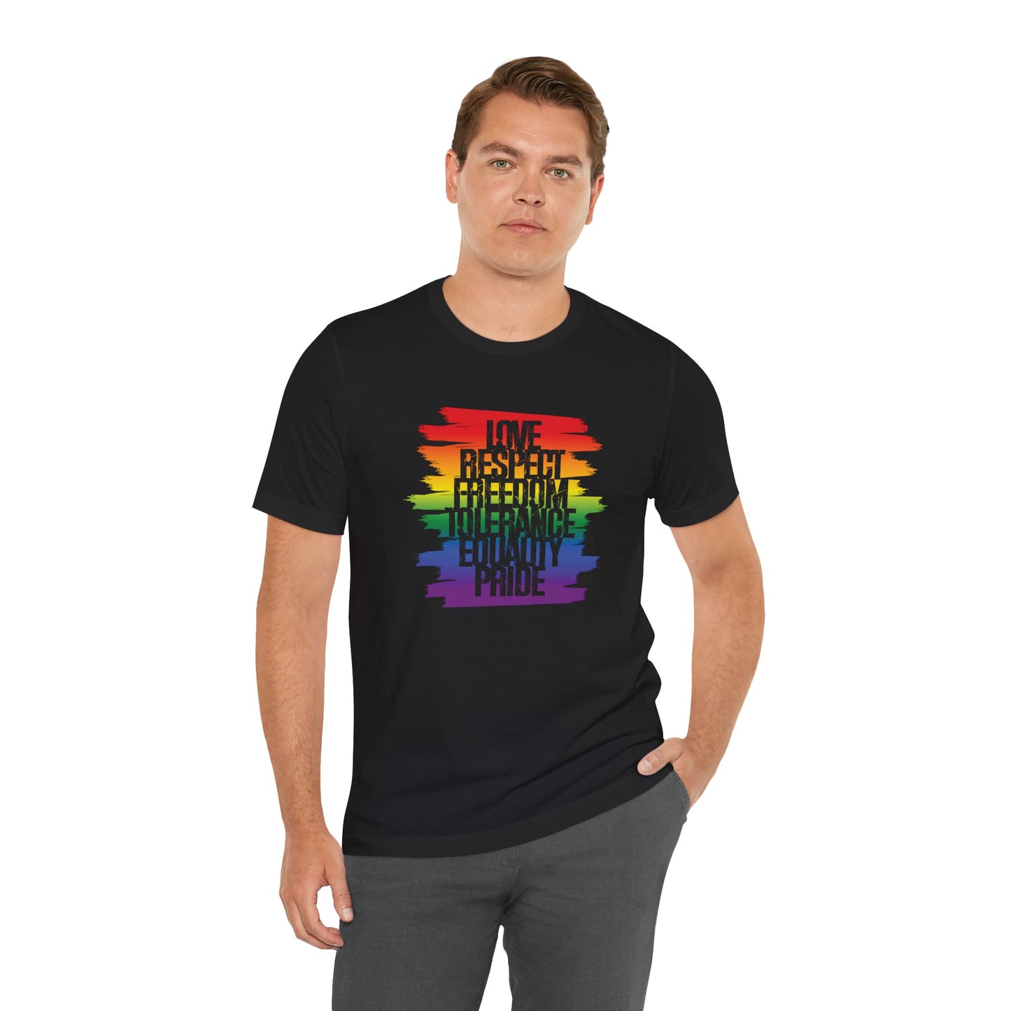 Pride Rainbow Values T‑Shirt — Love Respect Freedom Tolerance Equality Pride Tee