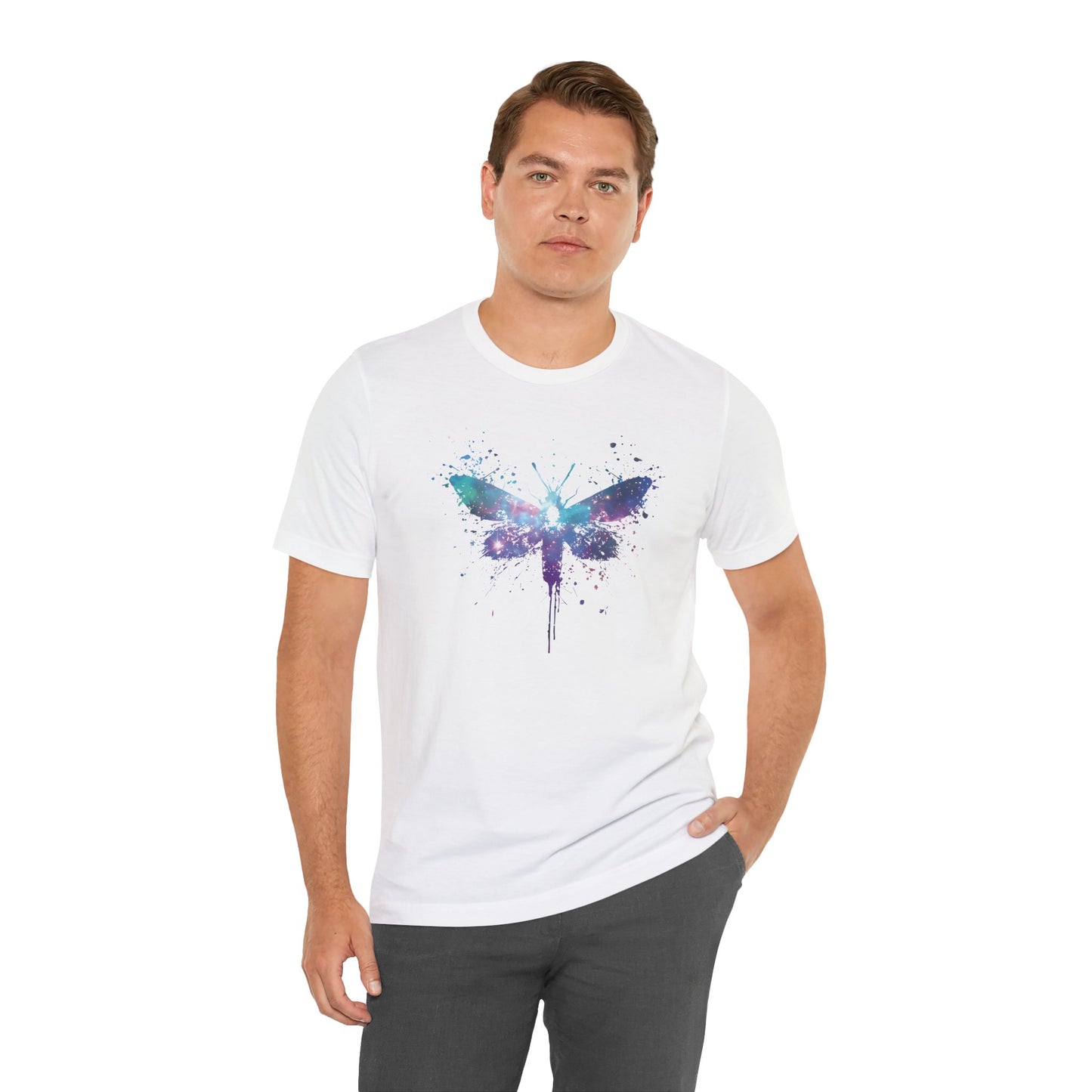 Galaxy Moth Graphic Tee - Watercolor Splatter Butterfly T-Shirt