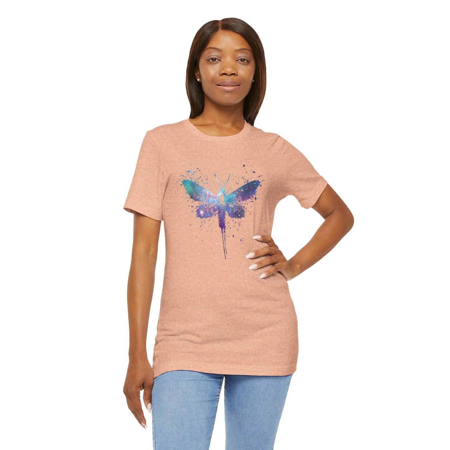 Galaxy Moth Graphic Tee - Watercolor Splatter Butterfly T-Shirt