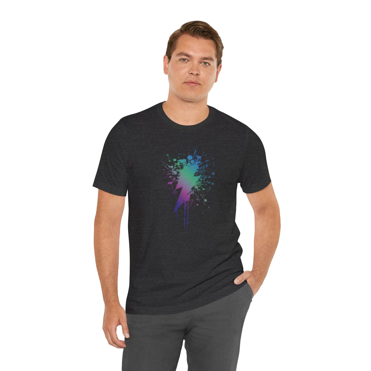 Lightning Bolt Paint-Splash T-Shirt — Colorful Graffiti Graphic Tee