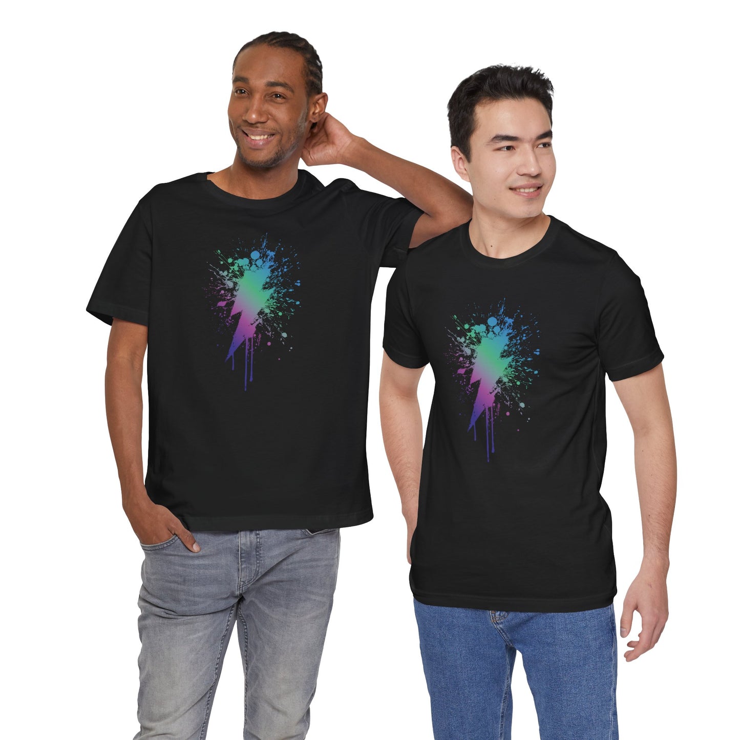 Lightning Bolt Paint-Splash T-Shirt — Colorful Graffiti Graphic Tee