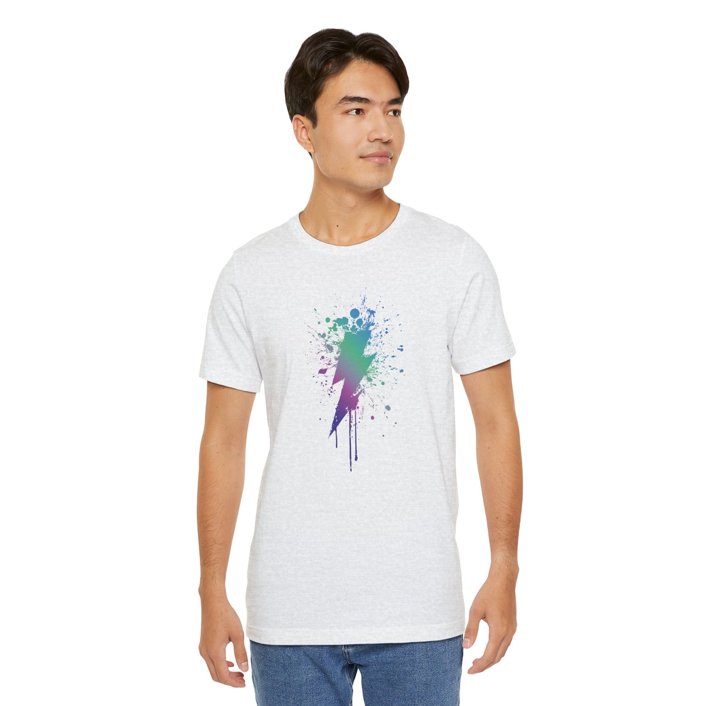 Lightning Bolt Paint-Splash T-Shirt — Colorful Graffiti Graphic Tee
