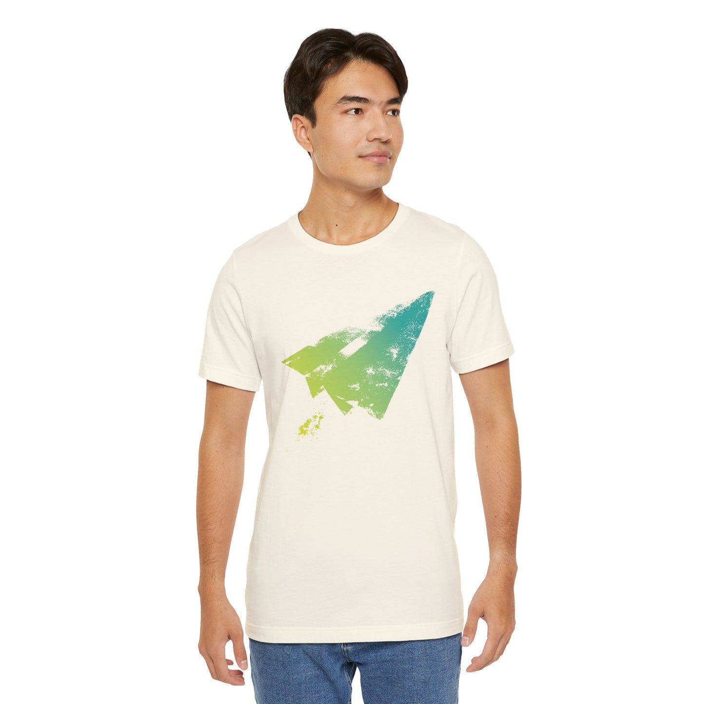 Paper Airplane Graphic Tee — Green Gradient Flight T‑Shirt