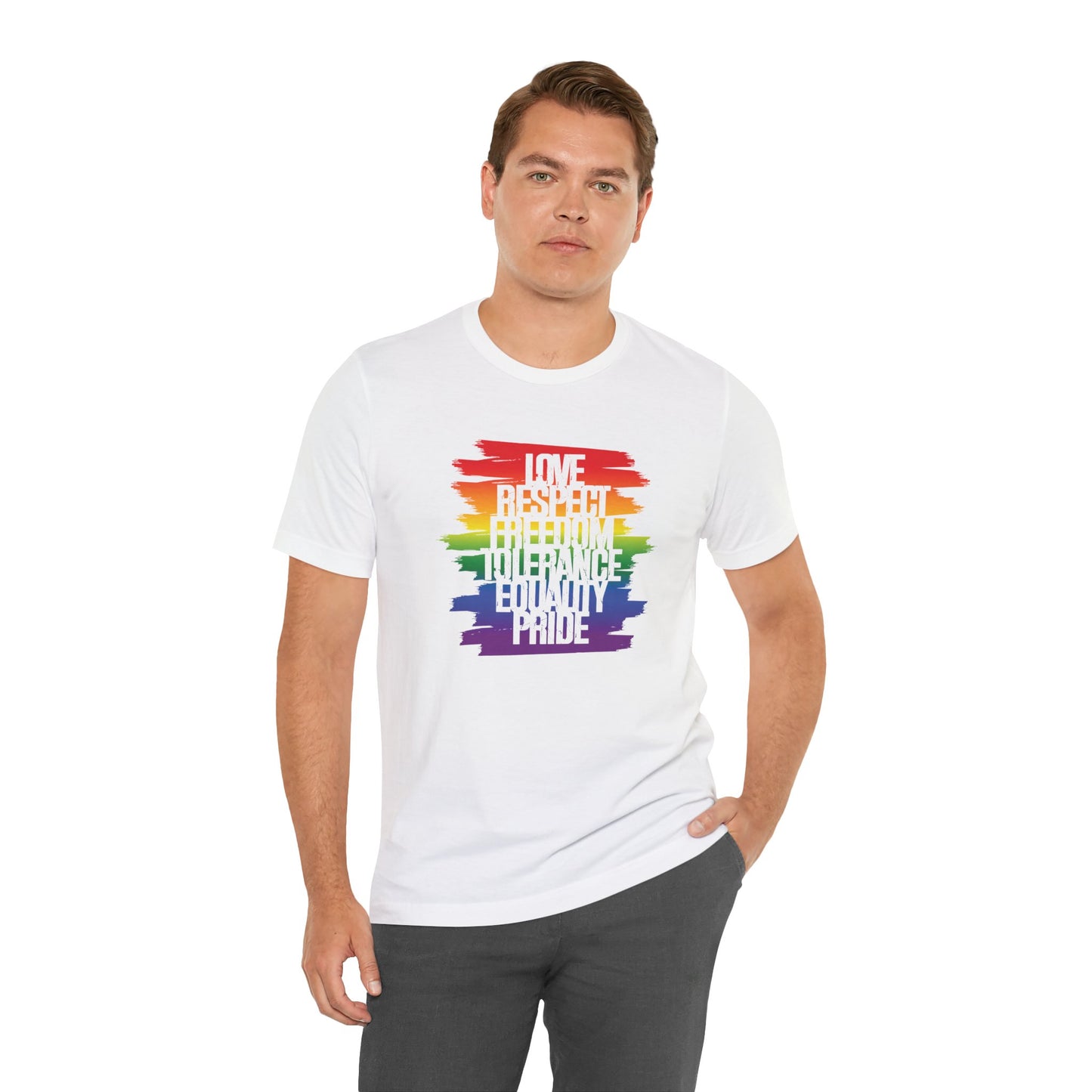 Pride Rainbow Values T‑Shirt — Love Respect Freedom Tolerance Equality Pride Tee